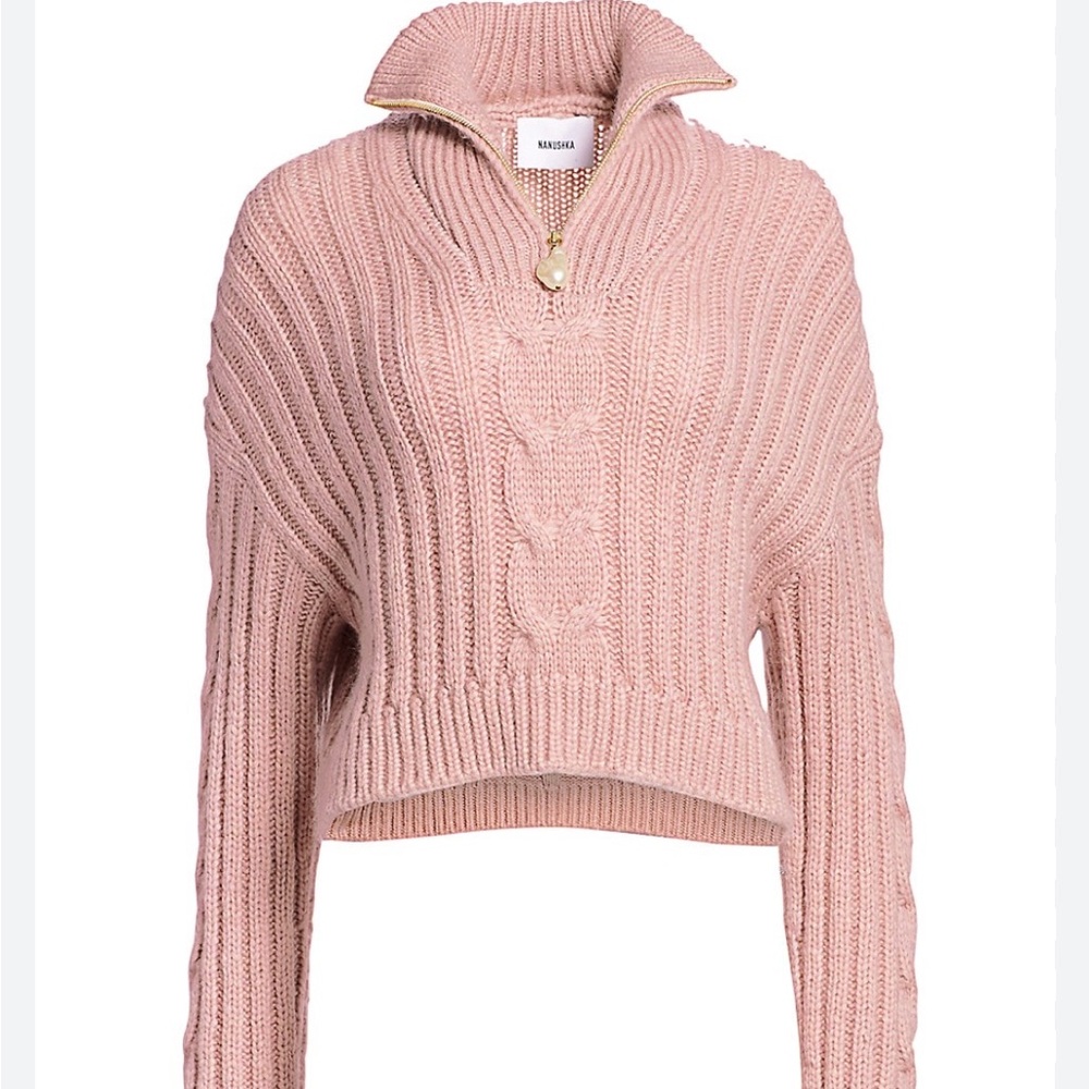 Nanushka Eria Alpaca Pink Cowl Neck Sweater, XS